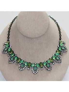 Lia Sophia Green Rhinestone and Gunmetal Necklace